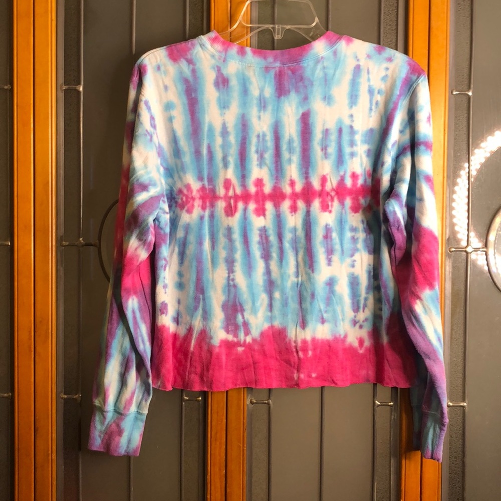 Tie-Dye Long Sleeve Crop Top - Pink & Blue - Picture 5 of 6